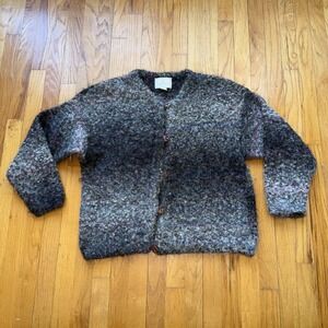 Vintage Express‎ Tricot Cardigan Sweater Womens M Gray Mohair Blend Cozy 90s